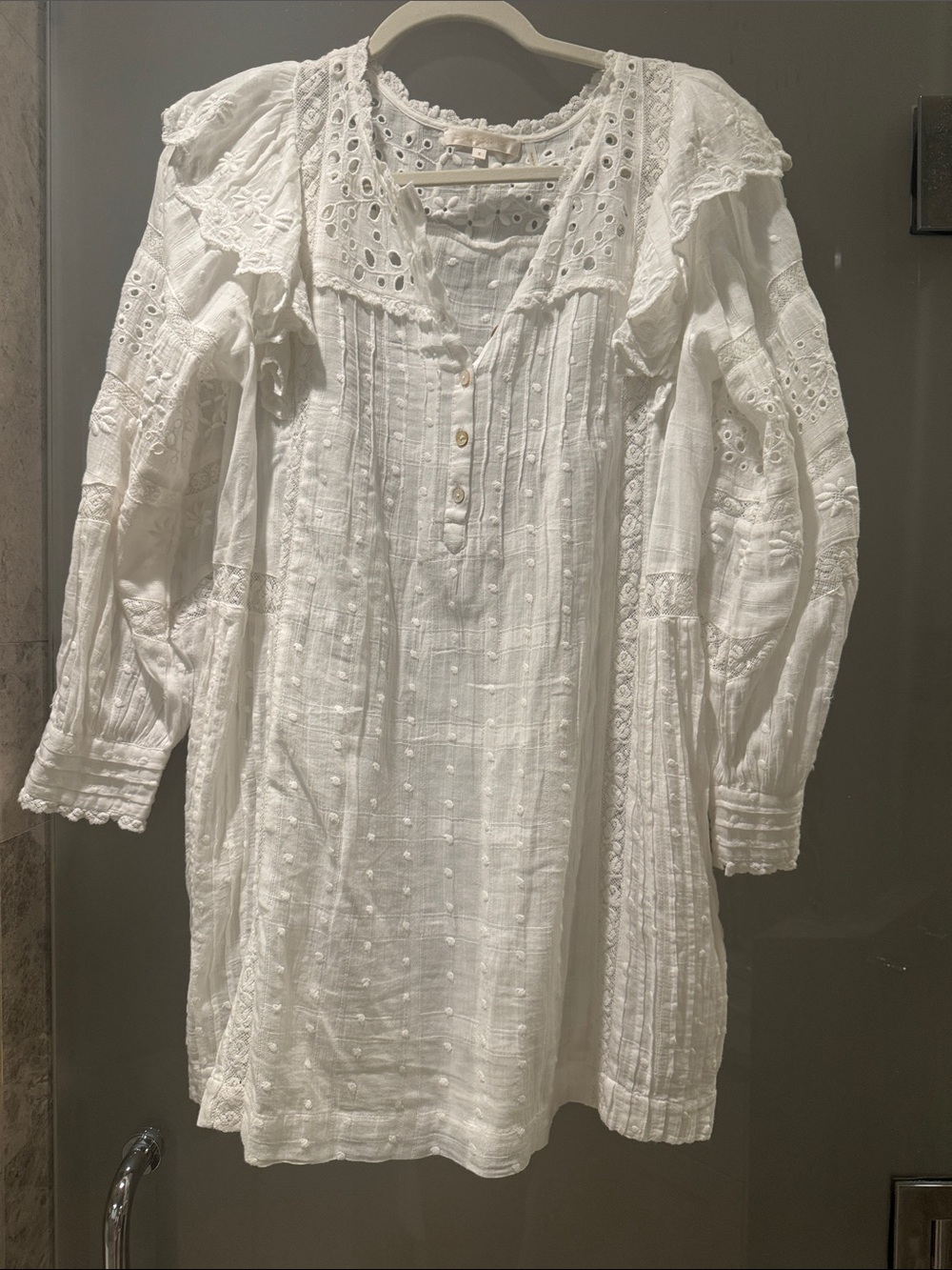 Loveshackfancy Women's White Eyelet Pintuck Dress - Lightweight Boho Tunic